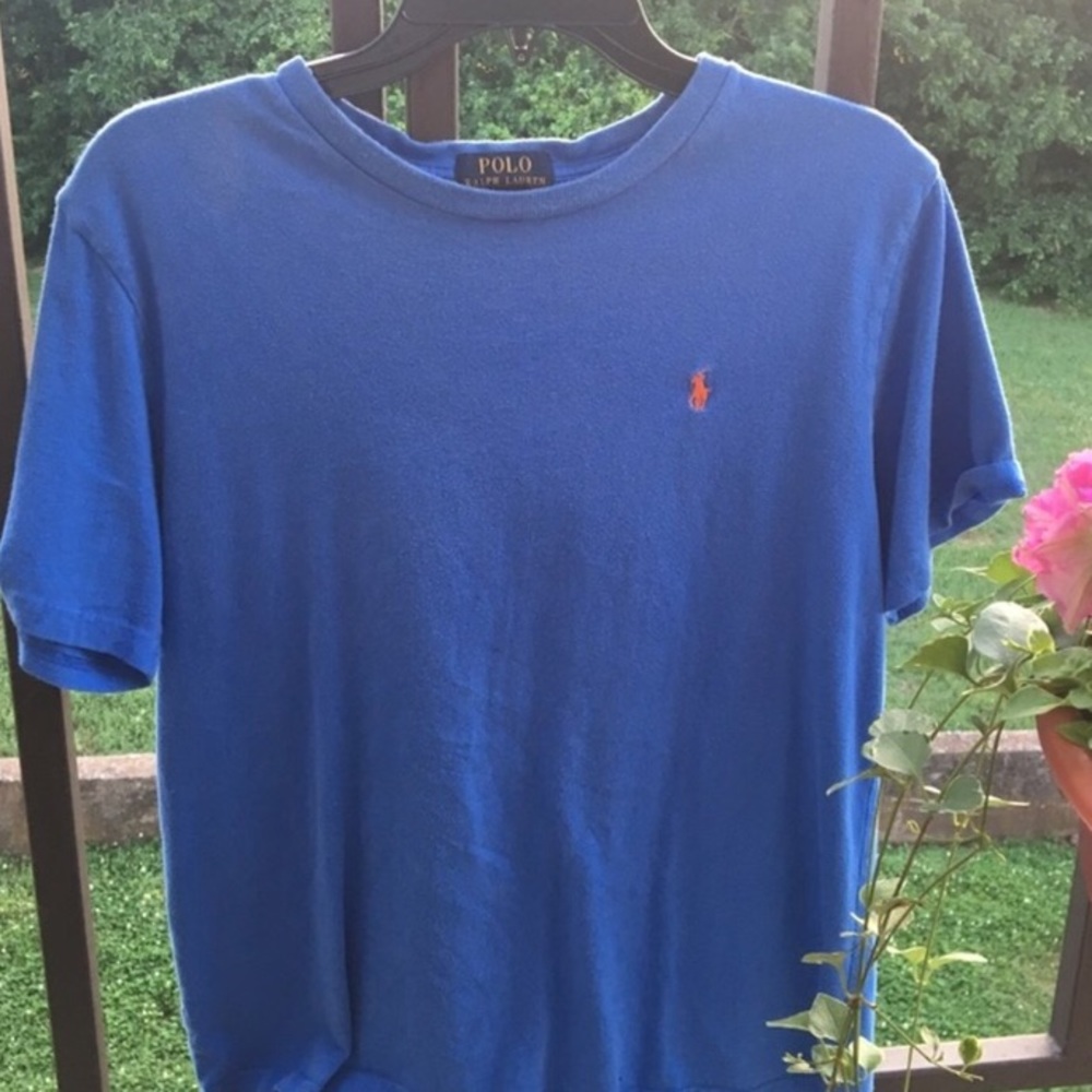 blue polo shirt